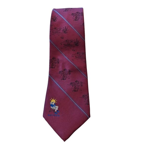 Vintage Vittorio Retired Novelty Burgundy Mens Neck Tie Necktie Fishing Golfing - Picture 2 of 6